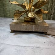 Bronze and travertine water lily lamp attributed to Maison Charles, circa 1970.