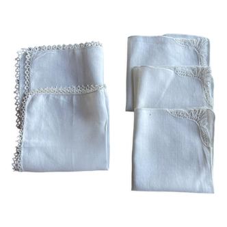 Lot de 5 serviettes thé, mouchoirs, pochettes brodées