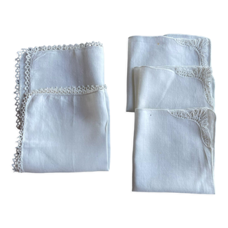 Set of 5 tea towels, handkerchiefs, embroidered pouches