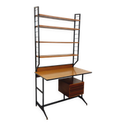 Bureau italien moderniste avec bibliothèque étagère string teck métal