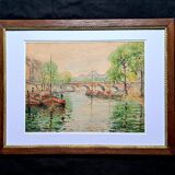 Impressionist watercolour - André Beronneau - Paris, the Seine - 1920