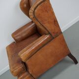Vintage Dutch cognac coloured leather club chair, with footstool