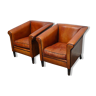 Pair of vintage club armchairs in cognac leather Netherlands