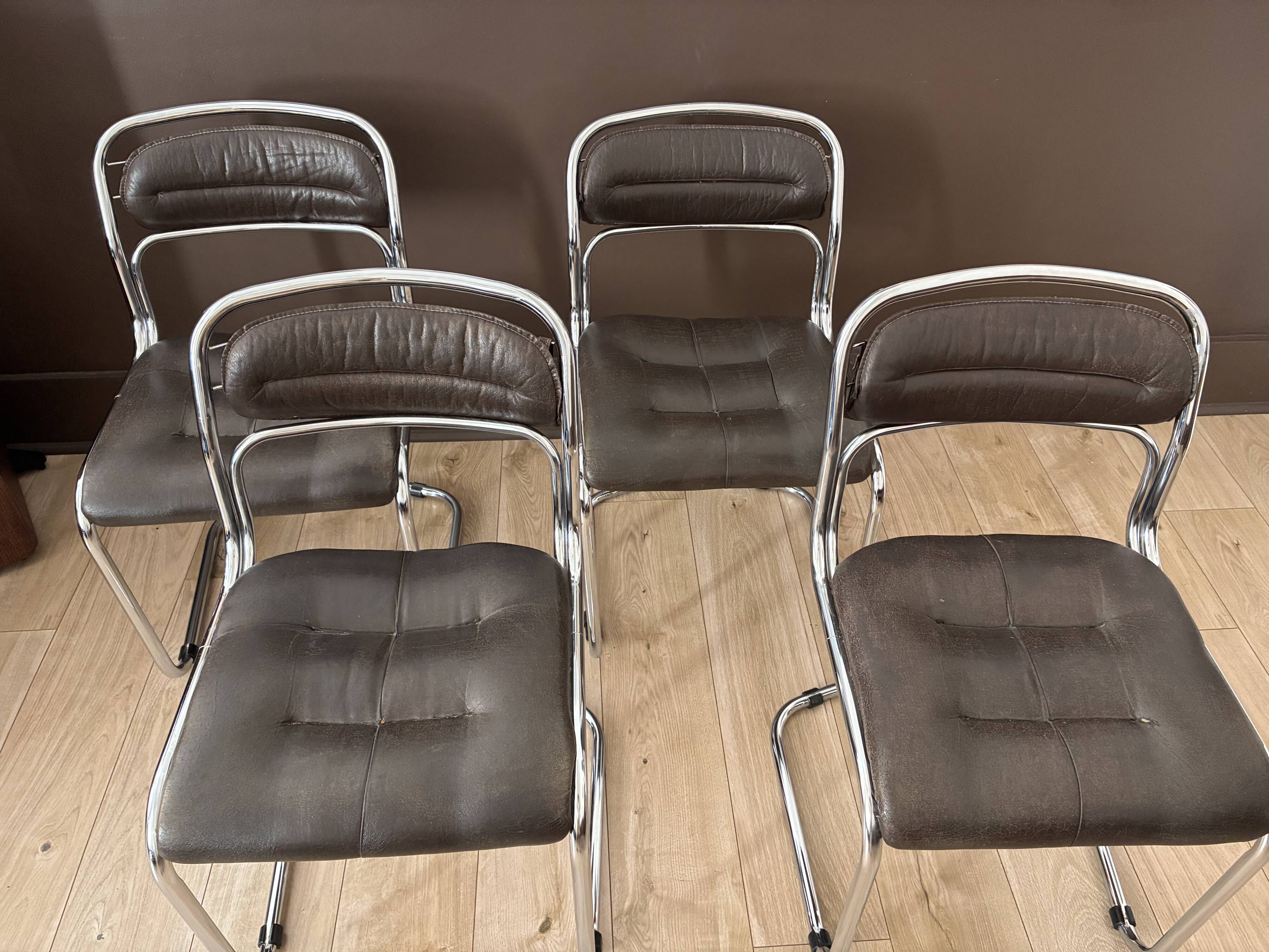Set of 4 vintage 1970s chrome chairs – Rinaldi style