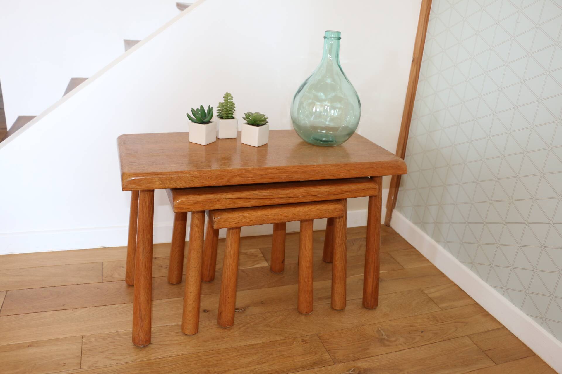 3 light beech nesting tables Meubelfabriek Oisterwijk