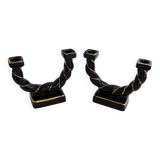 Pair of earthenware braided rope candlesticks