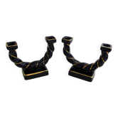 Pair of earthenware braided rope candlesticks