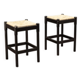 Pair of vintage wooden and rope stools, Italy, 1970s