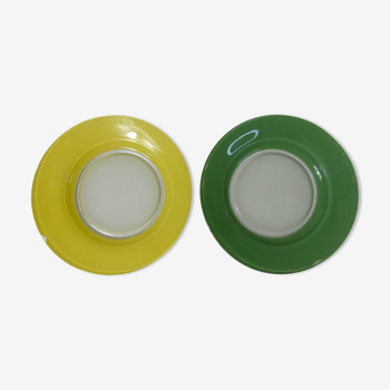 2 hollow plates Duralex green and yellow Vintage
