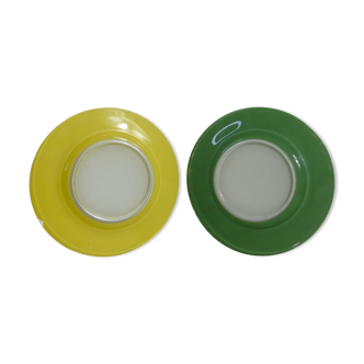 2 hollow plates Duralex green and yellow Vintage