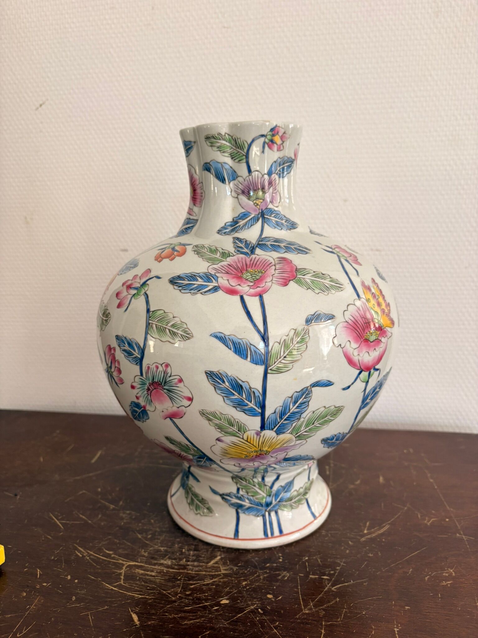 Antique Famille Rose Vase Chinese Porcelain China Peony Flowers Republic