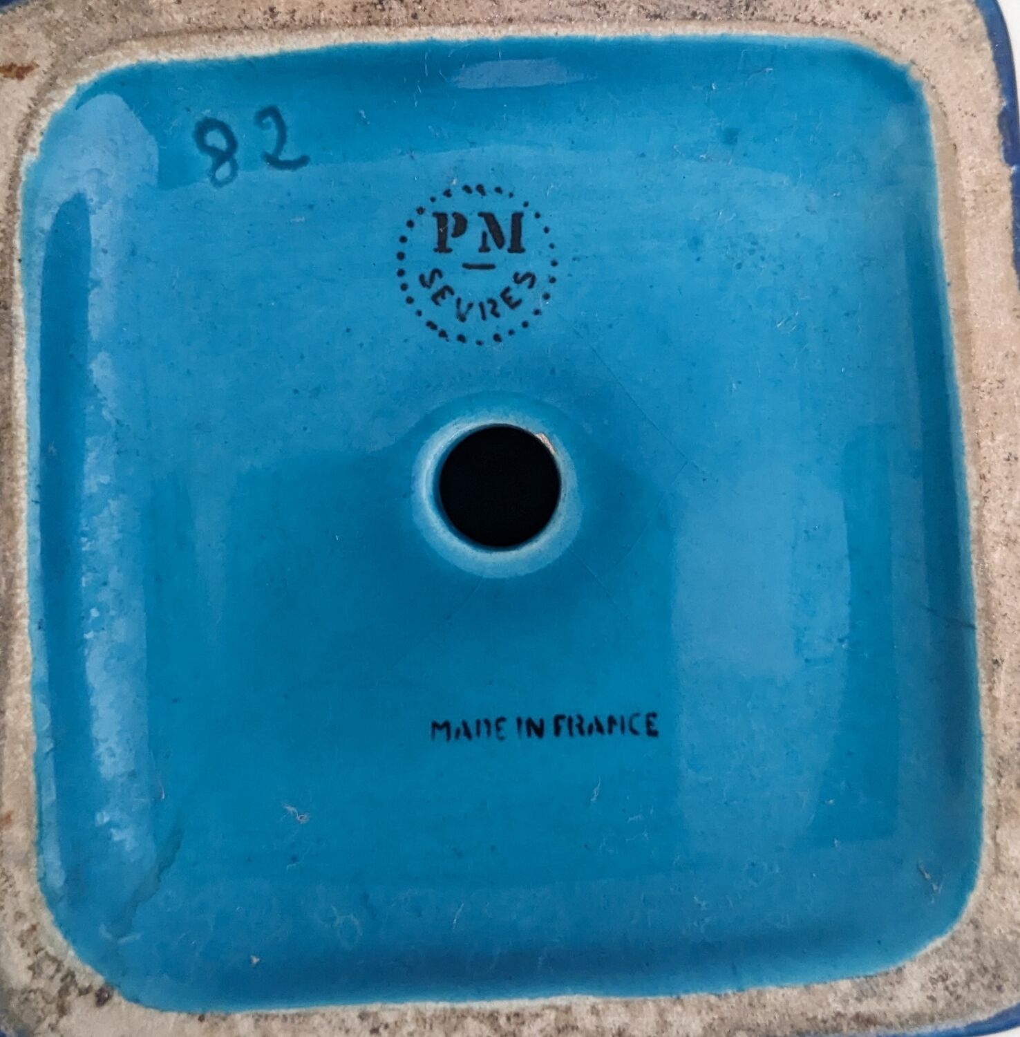 Blue ceramic lamp base by Paul Millet in Sèvres