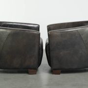 Ensemble vintage de 2 fauteuils en cuir de vachette au design Aviateur.