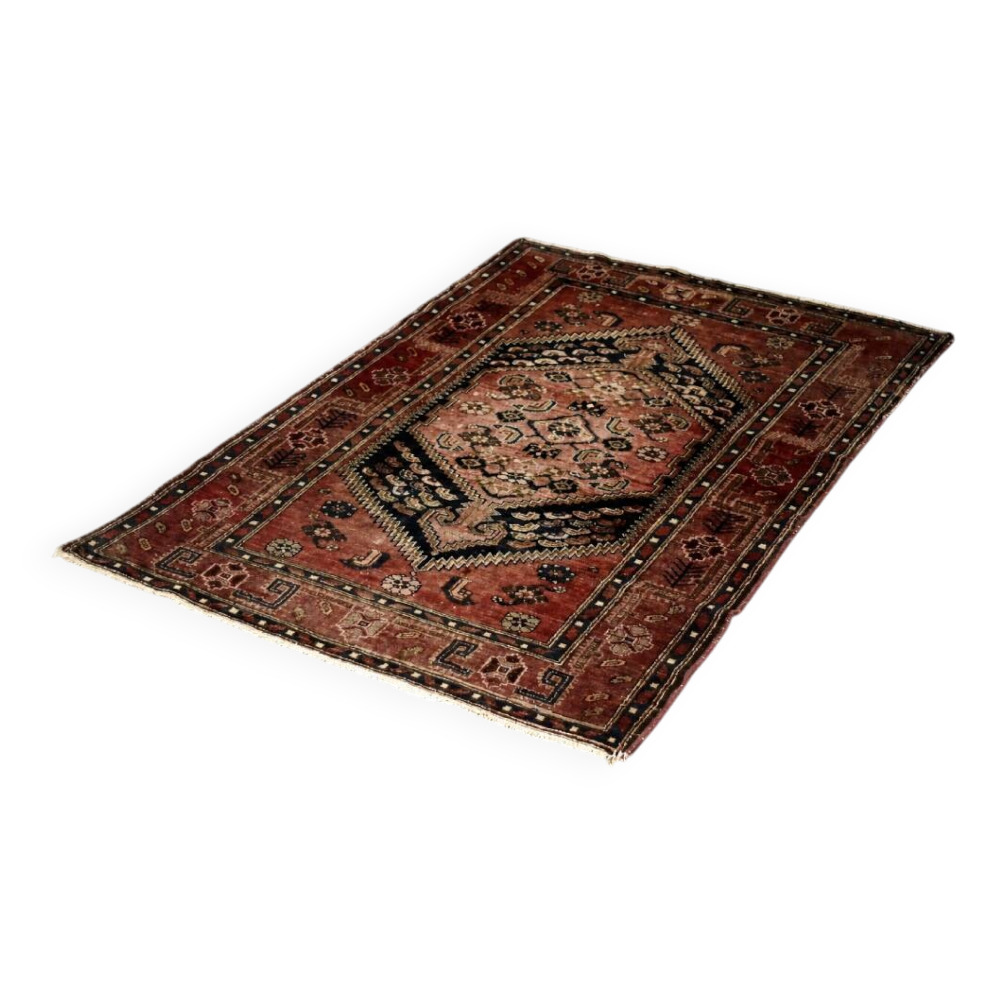 Vintage Hand-Woven Middle Eastern Oriental Hamadan Kamse Rug, 1960s