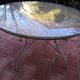 Dining table rattan and glass top & vintage metal legs