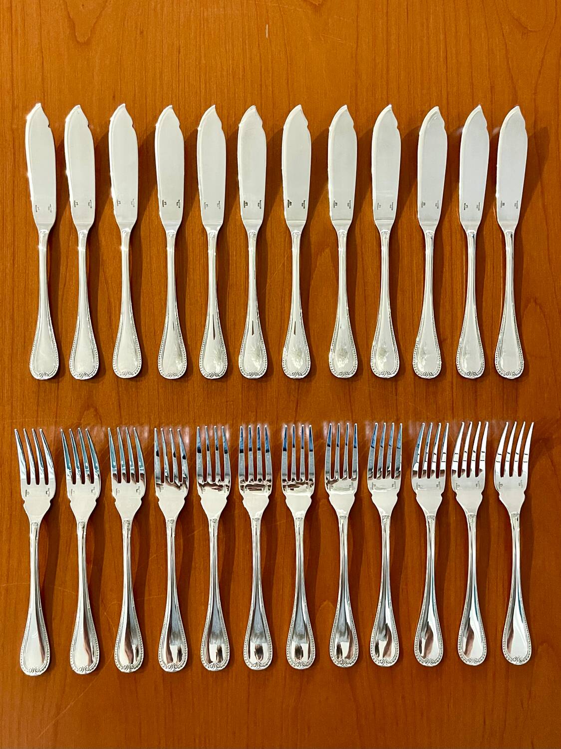 Christofle Malmaison, 12 fish cutlery sets, 24 pieces, new condition
