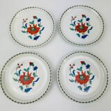 4 porcelain bowls from Paris, decorated with red and blue poppy flowers