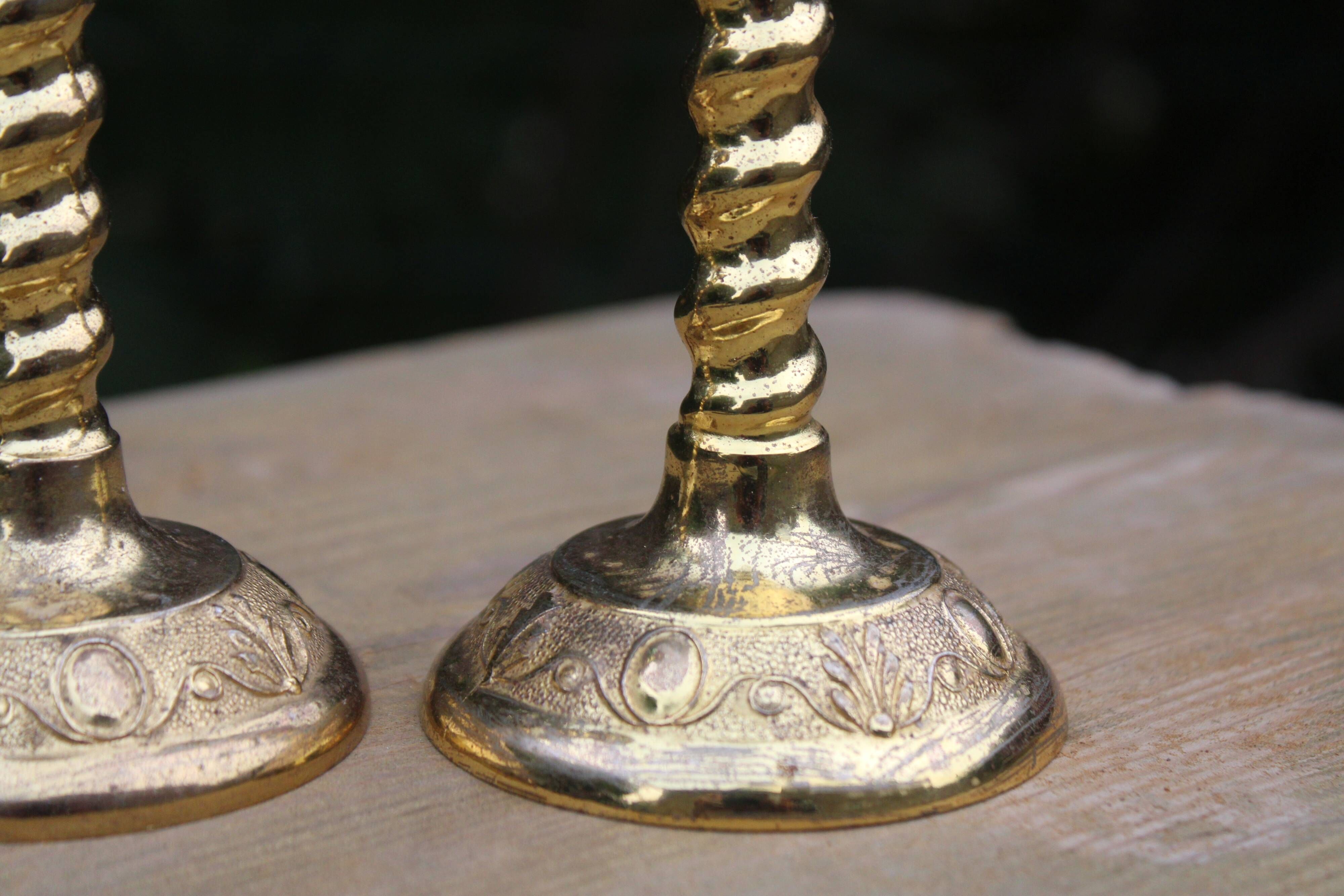 Pair of antique gilt brass candlesticks – Made in England – vintage style