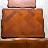 Set of 3 nesting tables - Louis XV style - cherry wood - parquet pattern marquetry decor (parquetry)