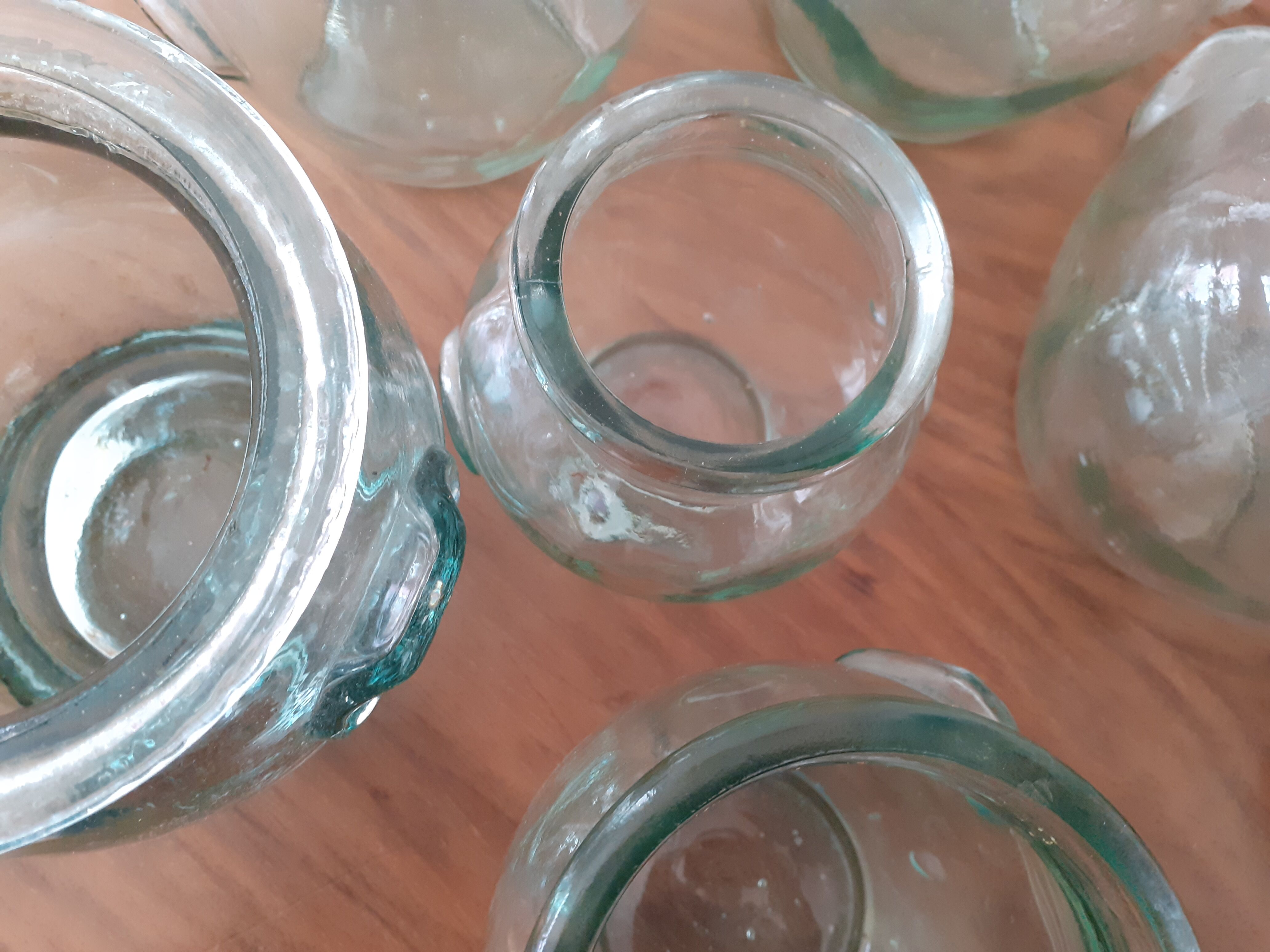 6 glass jars with vintage cork caps