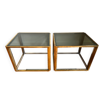 Pair of side tables / end tables / bedside tables, chrome and gold, 1970s