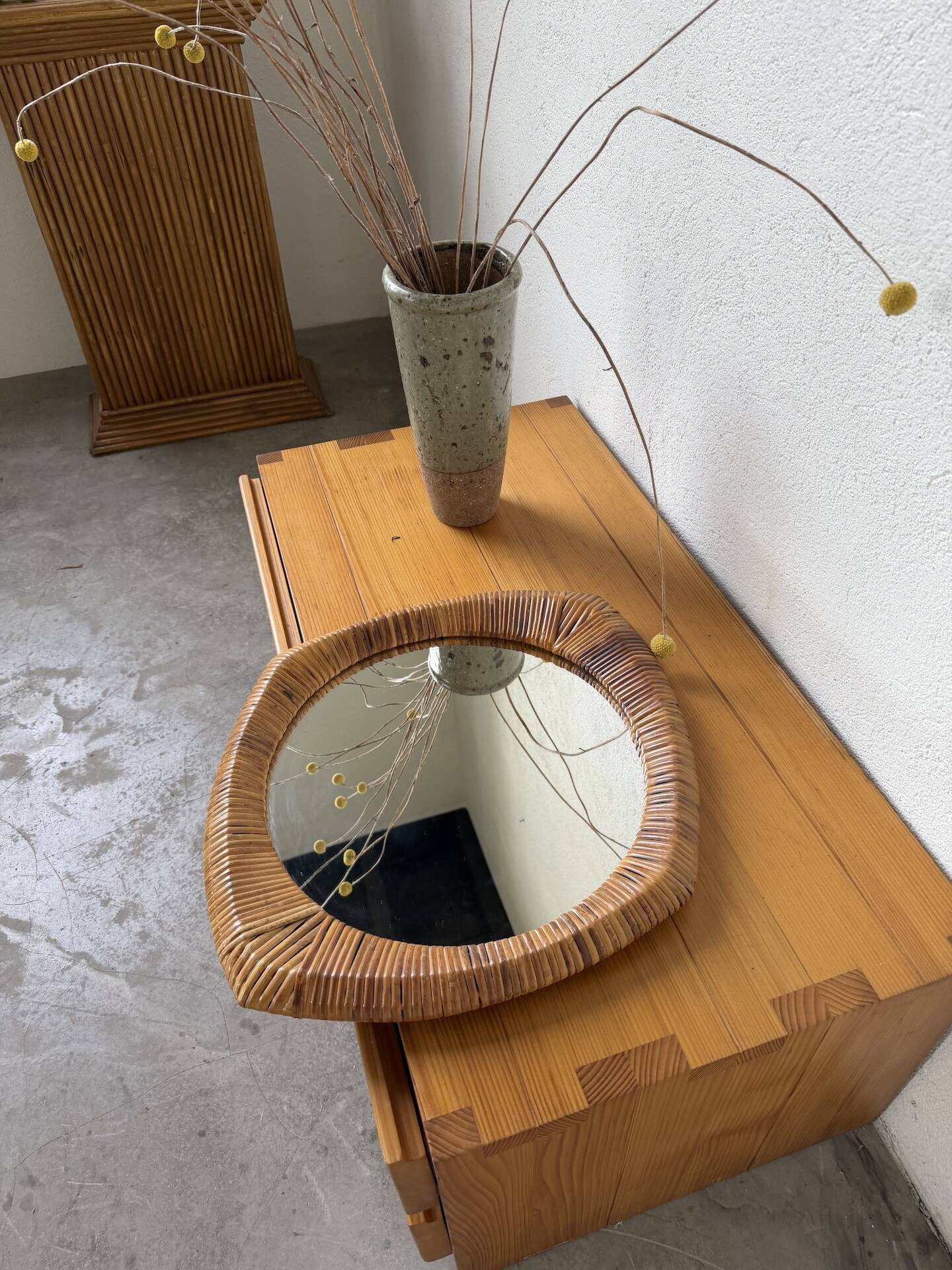 Woven wicker mirror French Riviera 1960