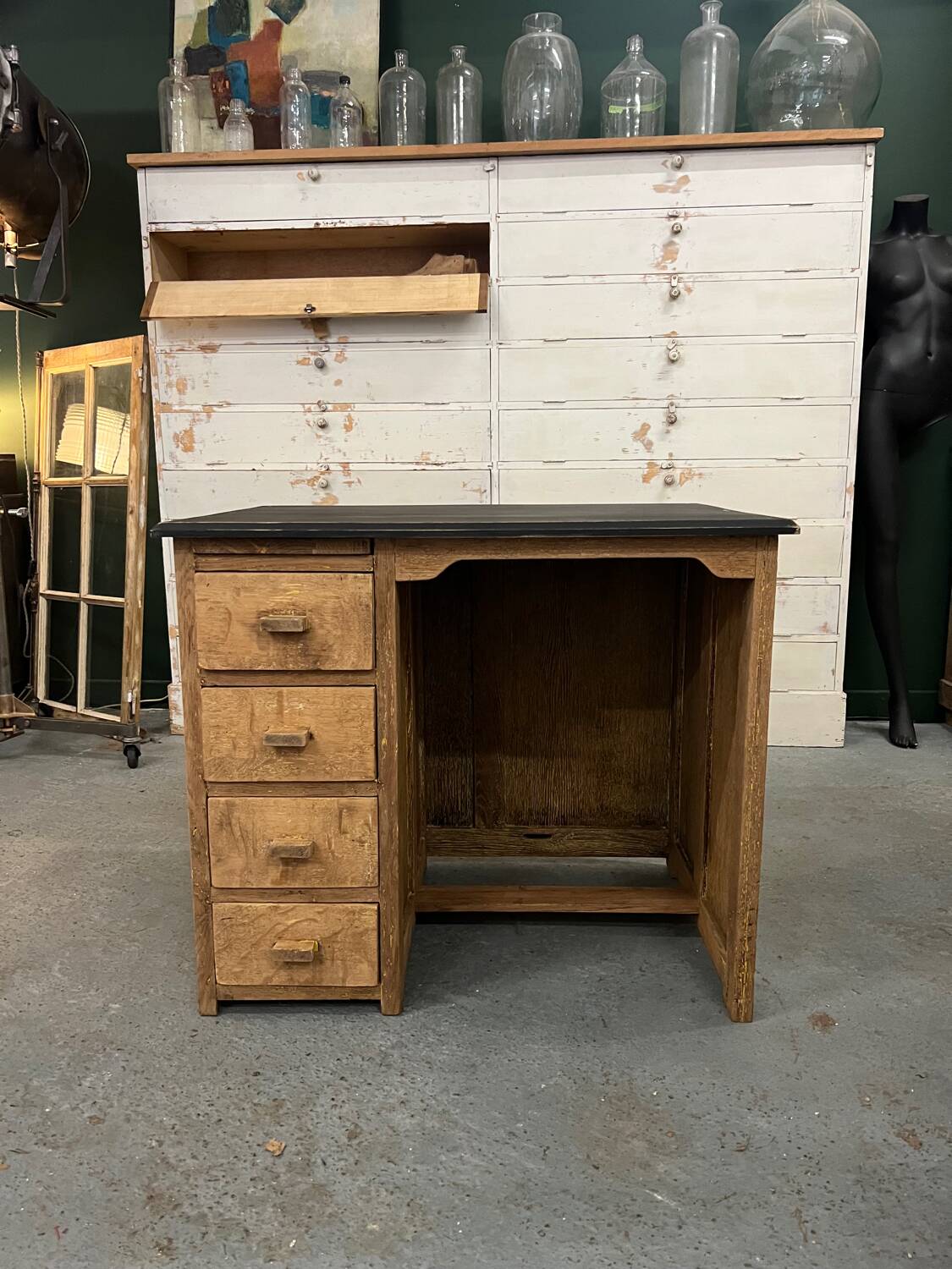 Vintage patinated oak desk