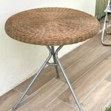 Rattan and lacquered metal folding table