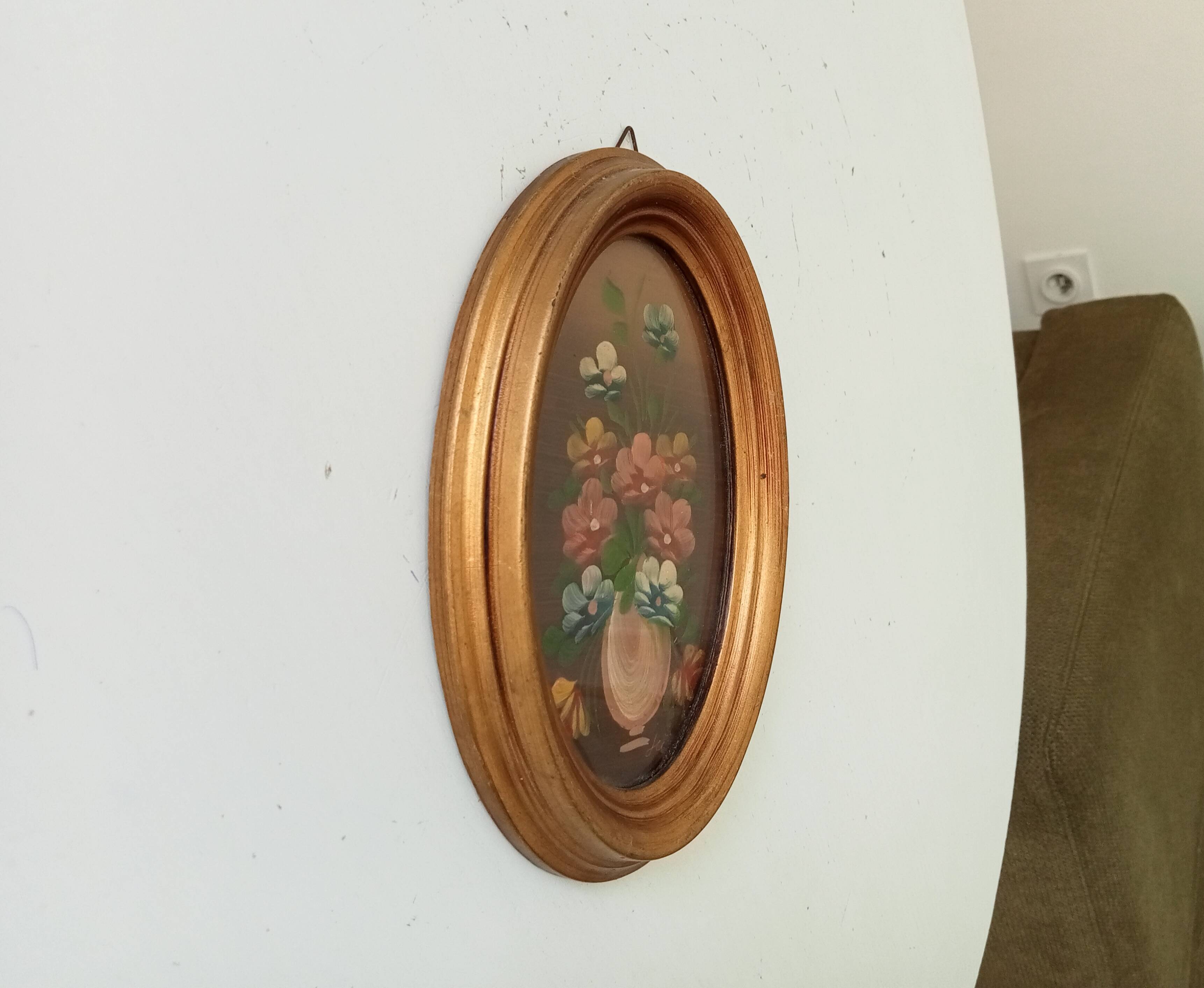 Vintage miniature painting oil painting under glass