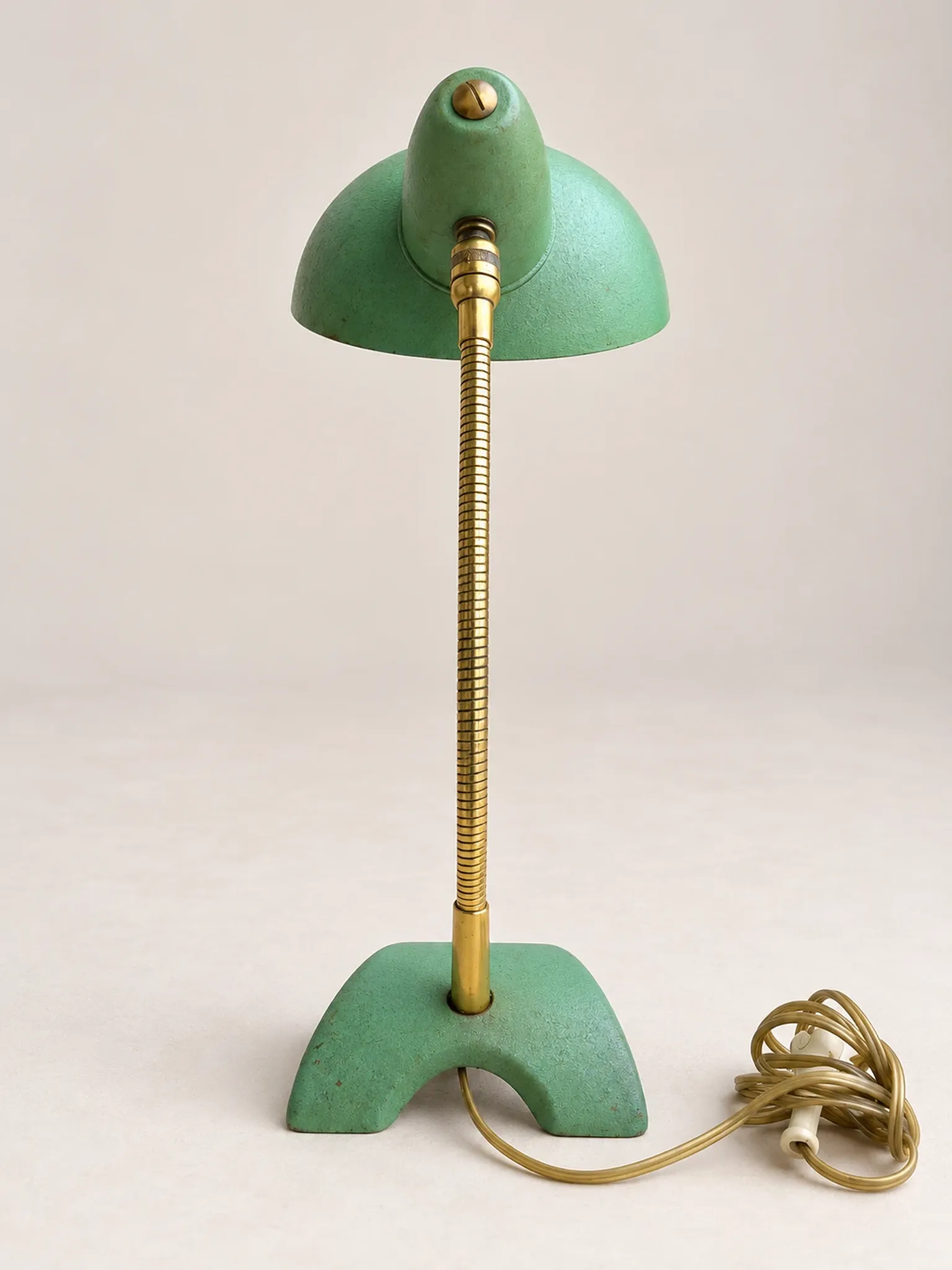 Vintage desk lamp from the 1950s-1960s – Aqua green metal and brass – Neck
