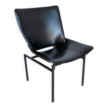 Chaise Shell Vintage Lupina : Design Niko Kralj, Cuir Noir, STOL Kamnik