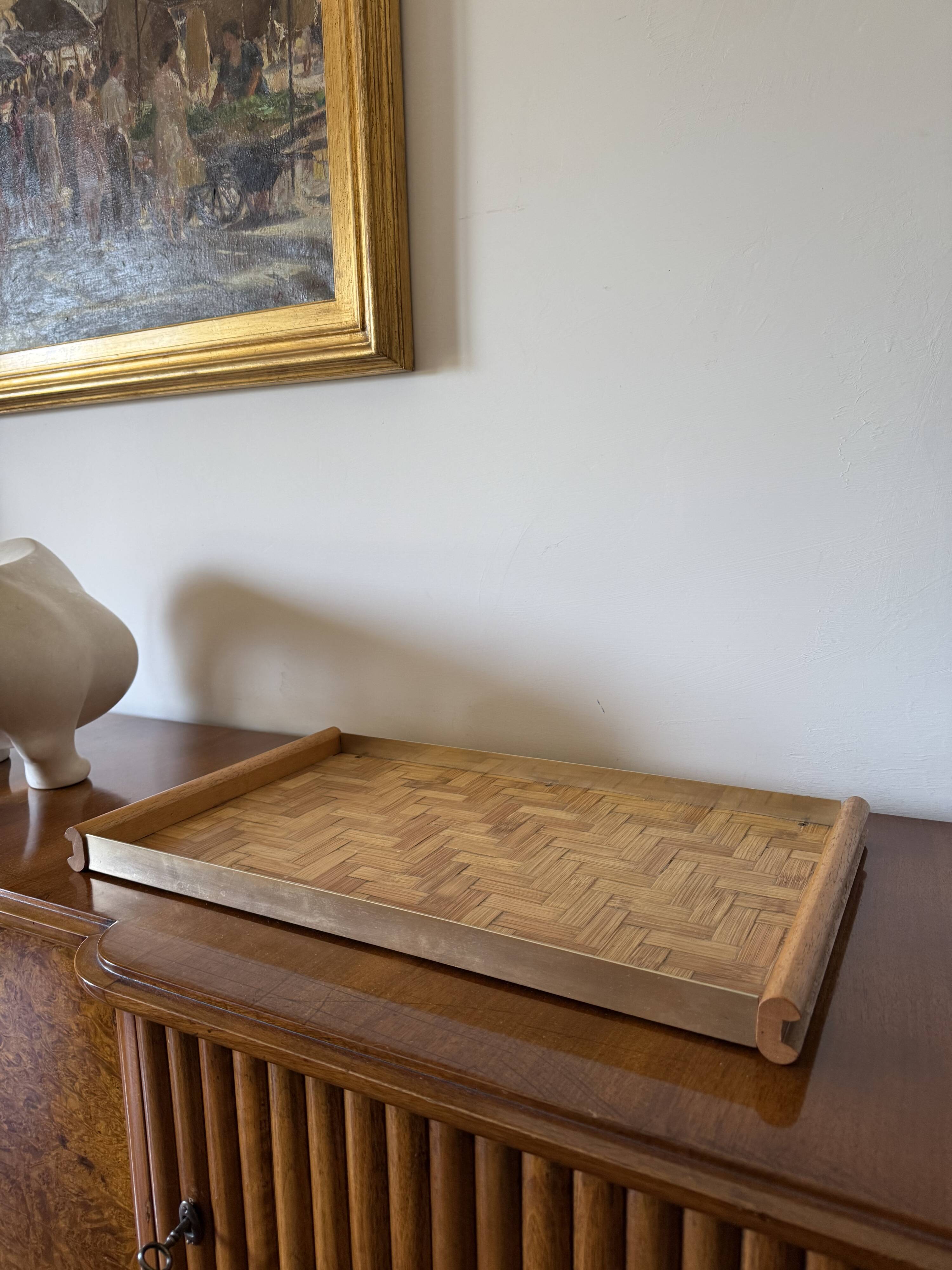 Hollywood regency bamboo and brass tray, Italy 1970s