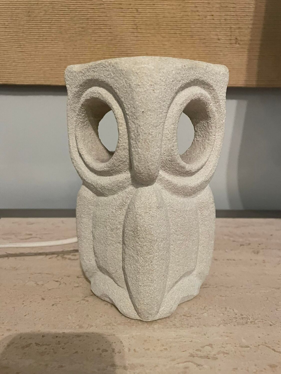 Limestone Owl Lamp, Albert Tormos, France, 1970s