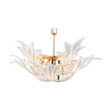 Lustre à feuilles en laiton & verre de Murano 1970s
