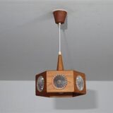 Vintage Scandinavian teak and glass pendant light 1960