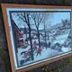 Miroir vintage peint chasseurs dans la neige après peinture de Pieter Bruegel l'Ancien (1565)