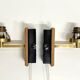 Pair of Scandinavian Wall Lights - Opaline Brass Wood - 50's 60's