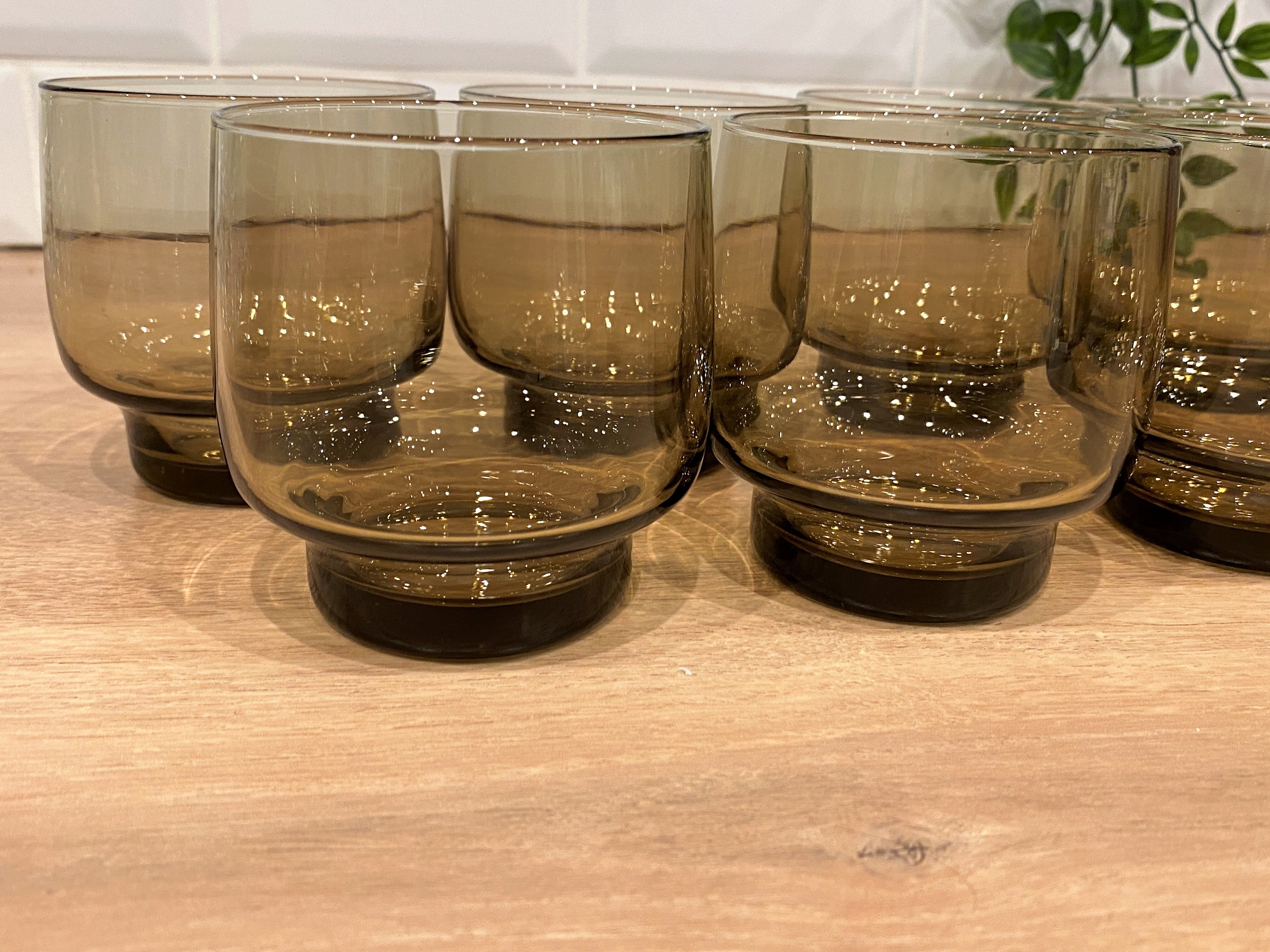 8 Luminarc smoked glass water glasses