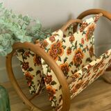 Ancien porte-revue rotin relooké fleuri vintage