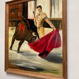 Oil on panel matador bullfighter and bull