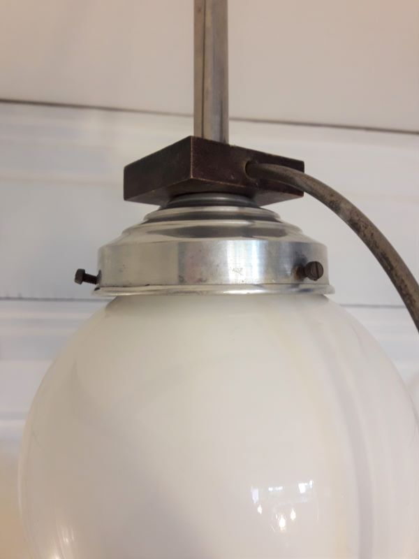 Art Deco aluminium and globe ceiling light