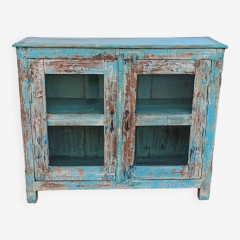 Small blue wooden display case