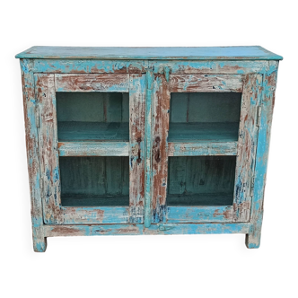 Small blue wooden display case