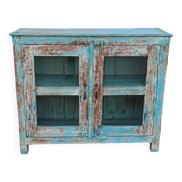 Small blue wooden display case