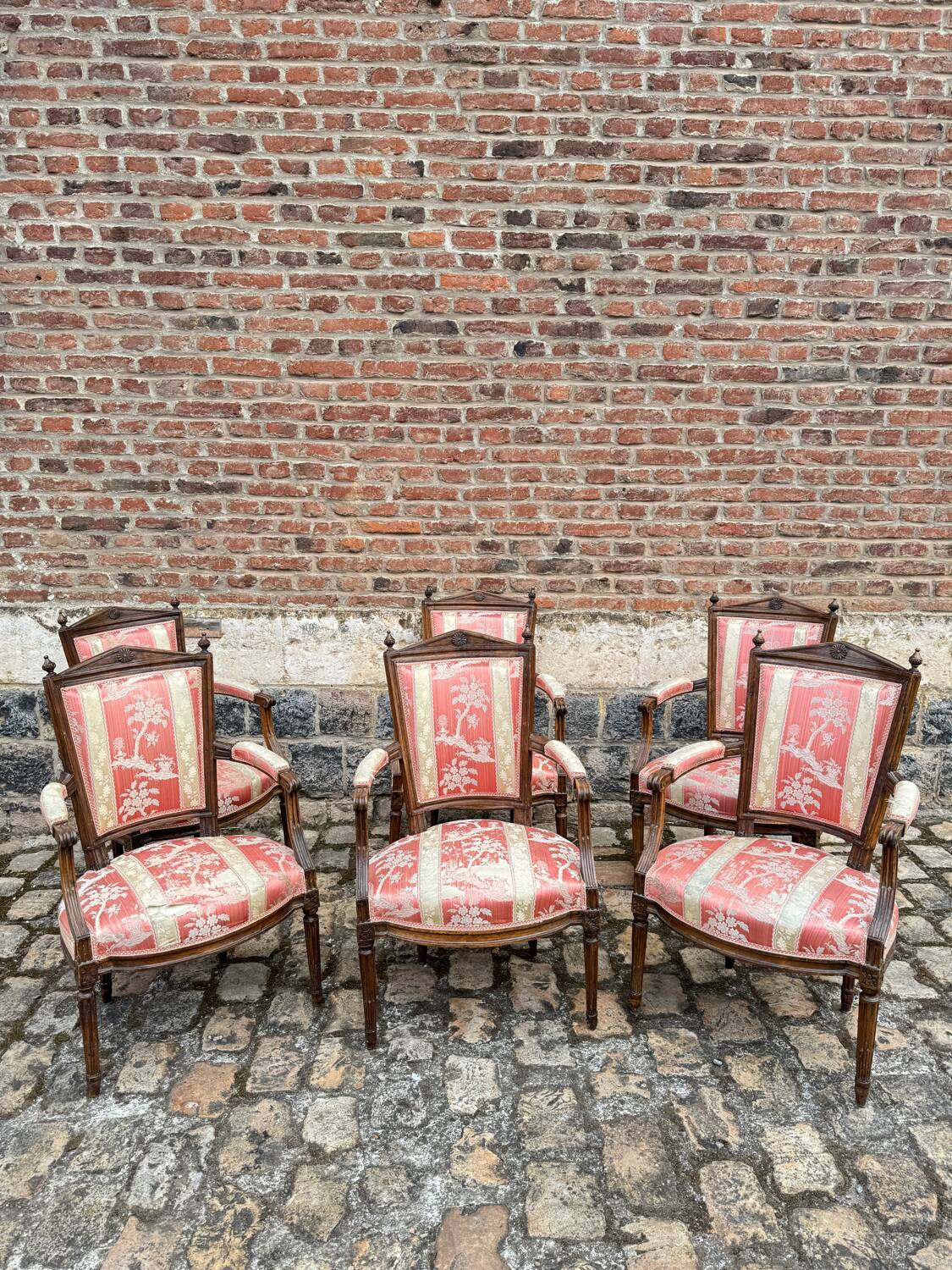 Suite Of Six Armchairs In Natural Wood From Louis XVI XVIII Eme Century