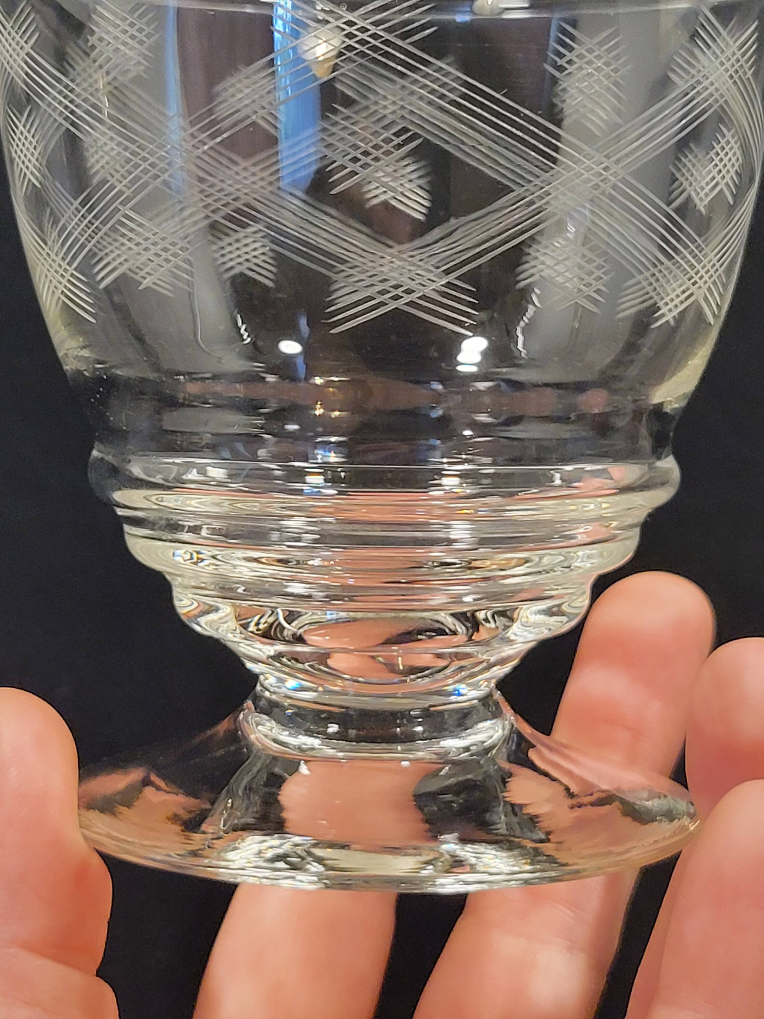 10 old port wine glasses in engraved art deco chiseled crystal