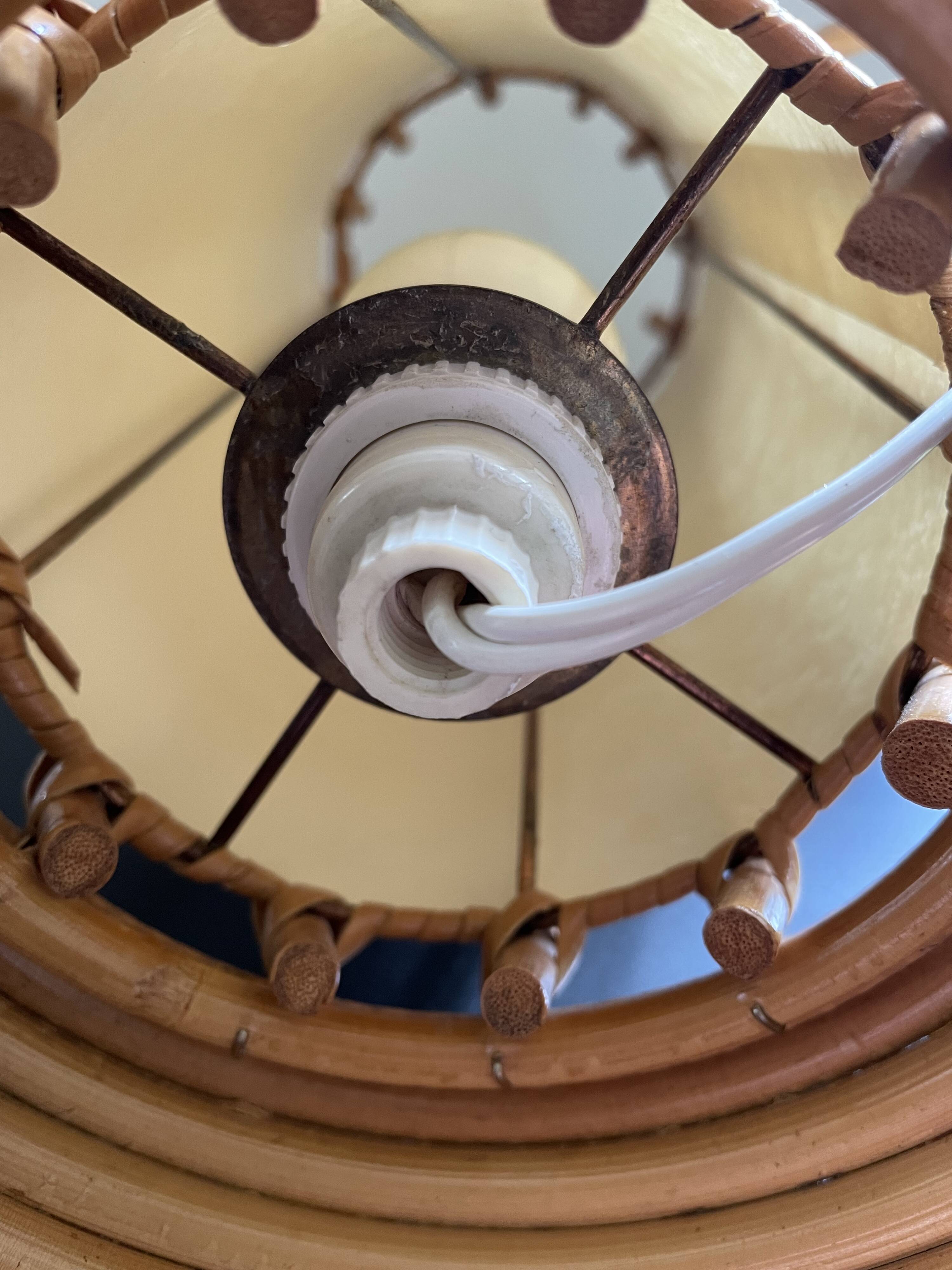 Rattan and bamboo lamp by Louis Sognot 1960