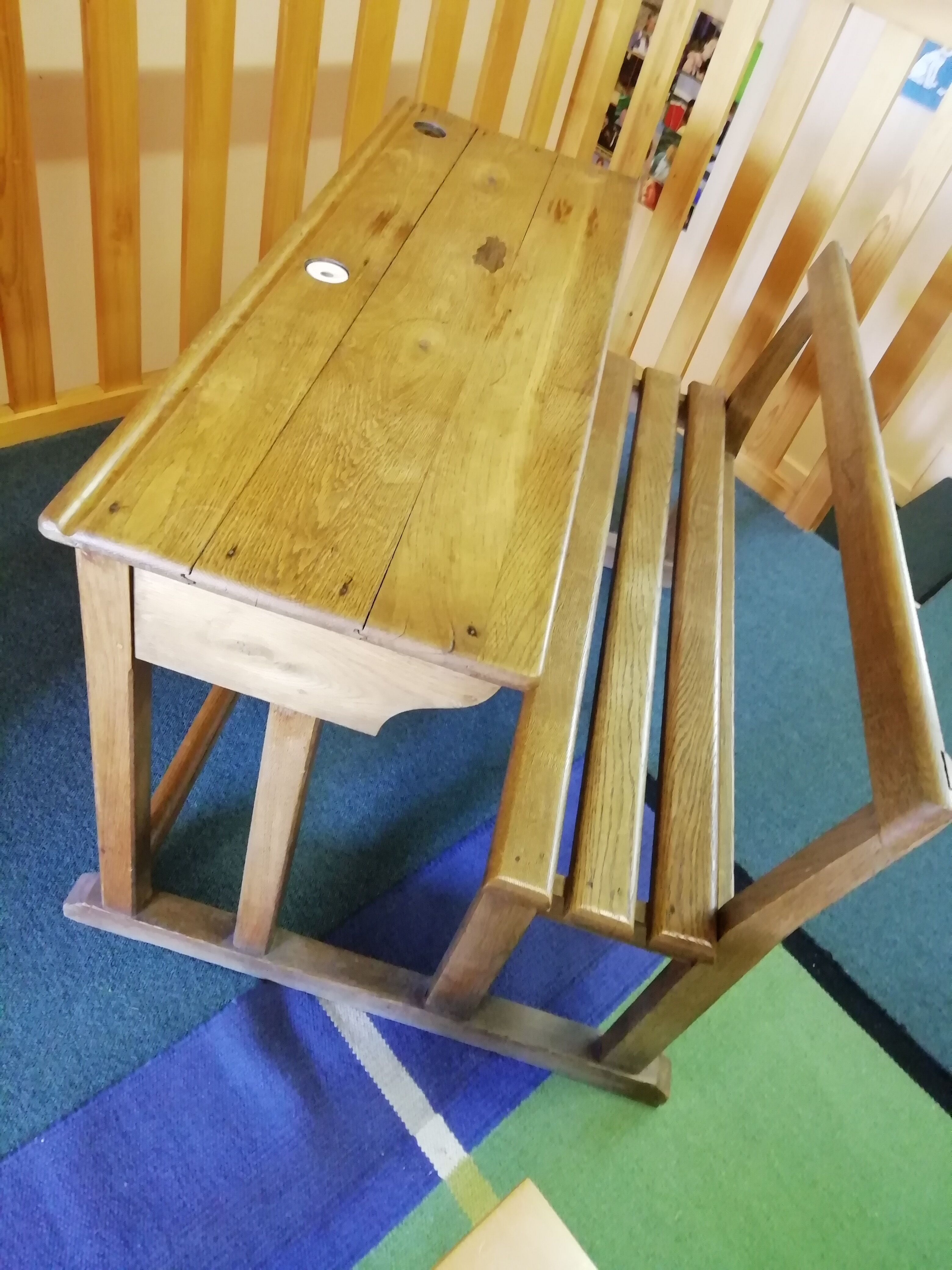 School desk in solid oak, 2 places