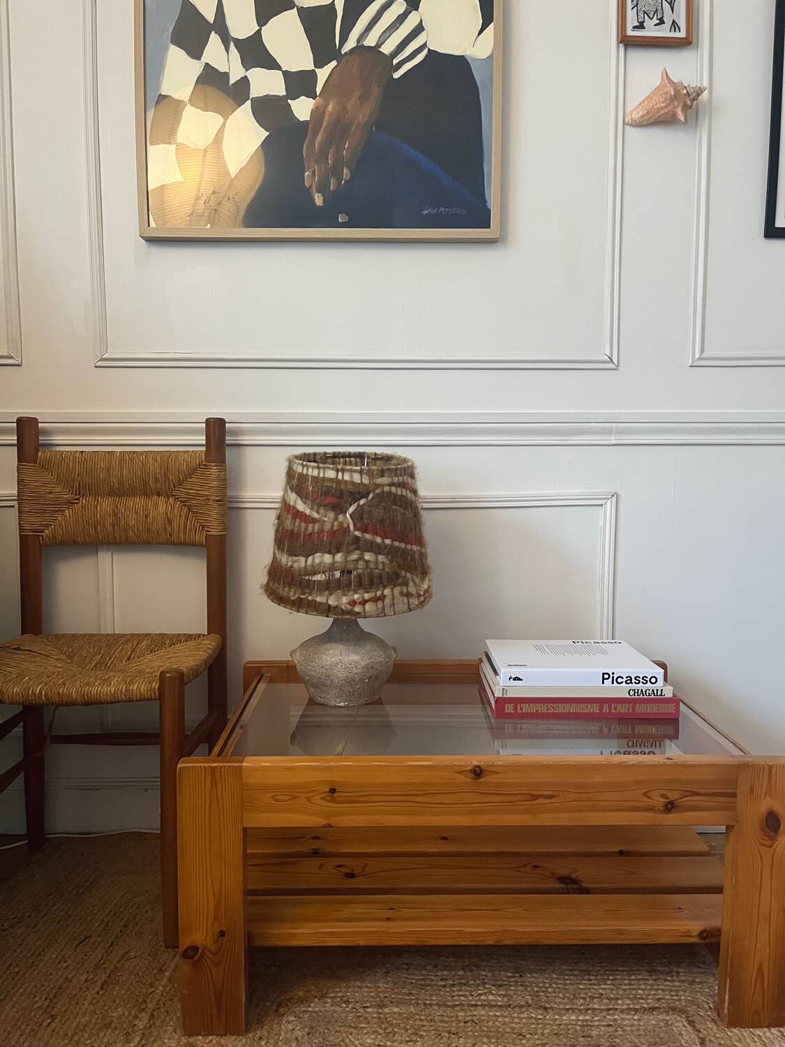 Vintage pine and glass coffee table