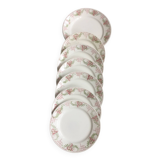 6 dinner plates + 1 dish - iron earth - "ennege" nouvelles galeries paris - vintage